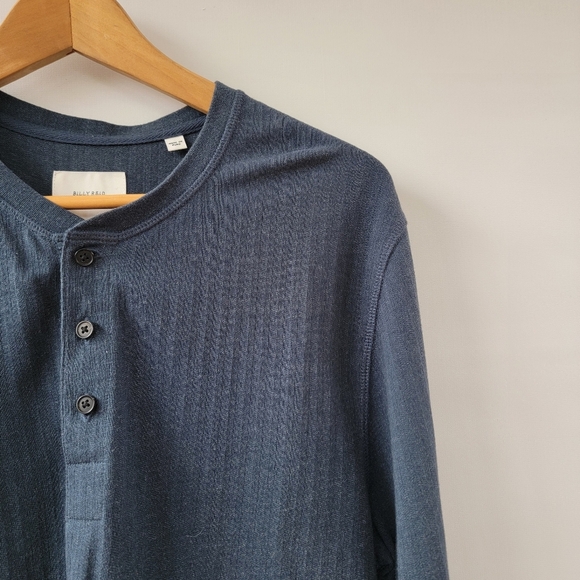 Billy Reid New True Navy Herringbone Terry Mens Size Medium Henley Neutral Shirt - Picture 7 of 15